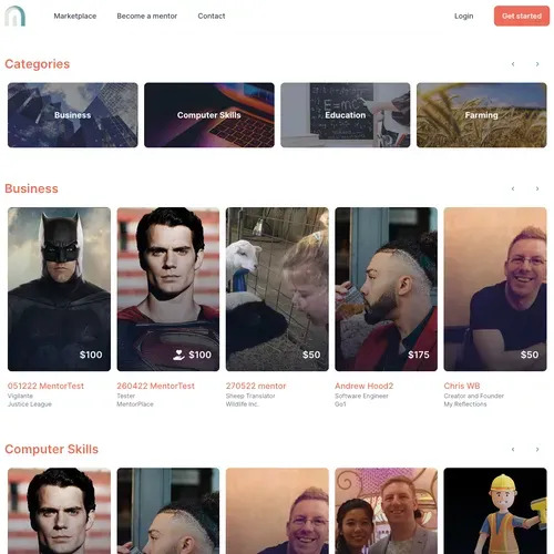 The MentorPlace marketplace, with mentors grouped by category